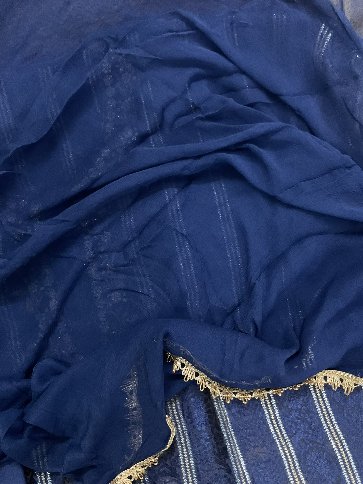 Soft Tissue Chanderi Self Weaved Embroidered Suit - Blue