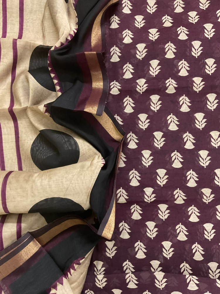 Image of Soft Chanderi Printed Suit - Dark Wine