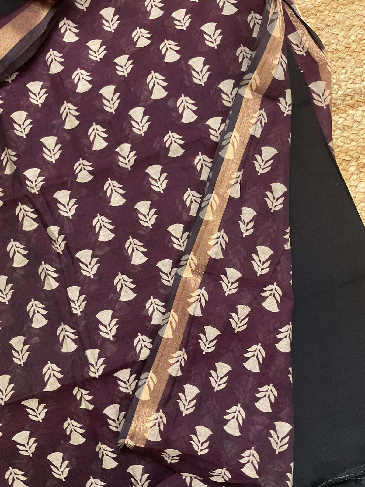 Soft Chanderi Printed Suit - Dark Wine