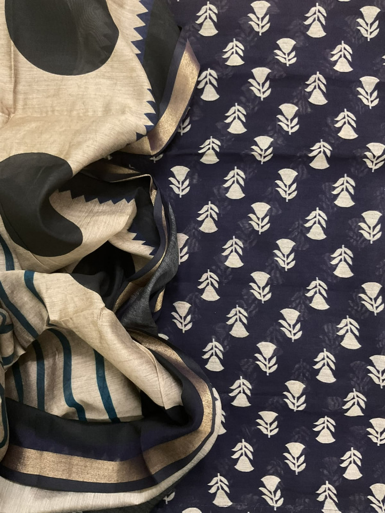 Image of Soft Chanderi Printed Suit - Blue