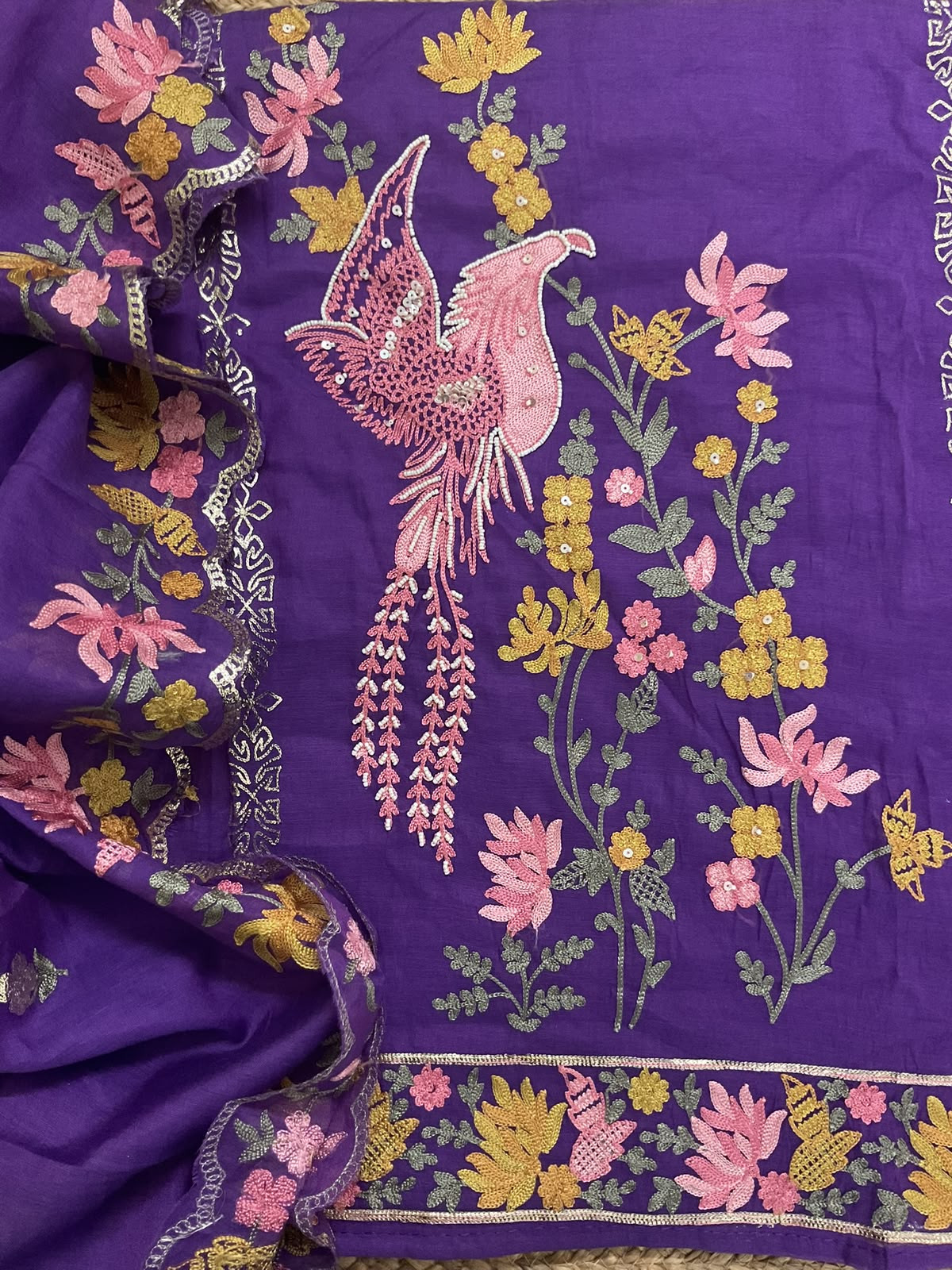 Soft Chanderi Embroidered Suit - Violet
