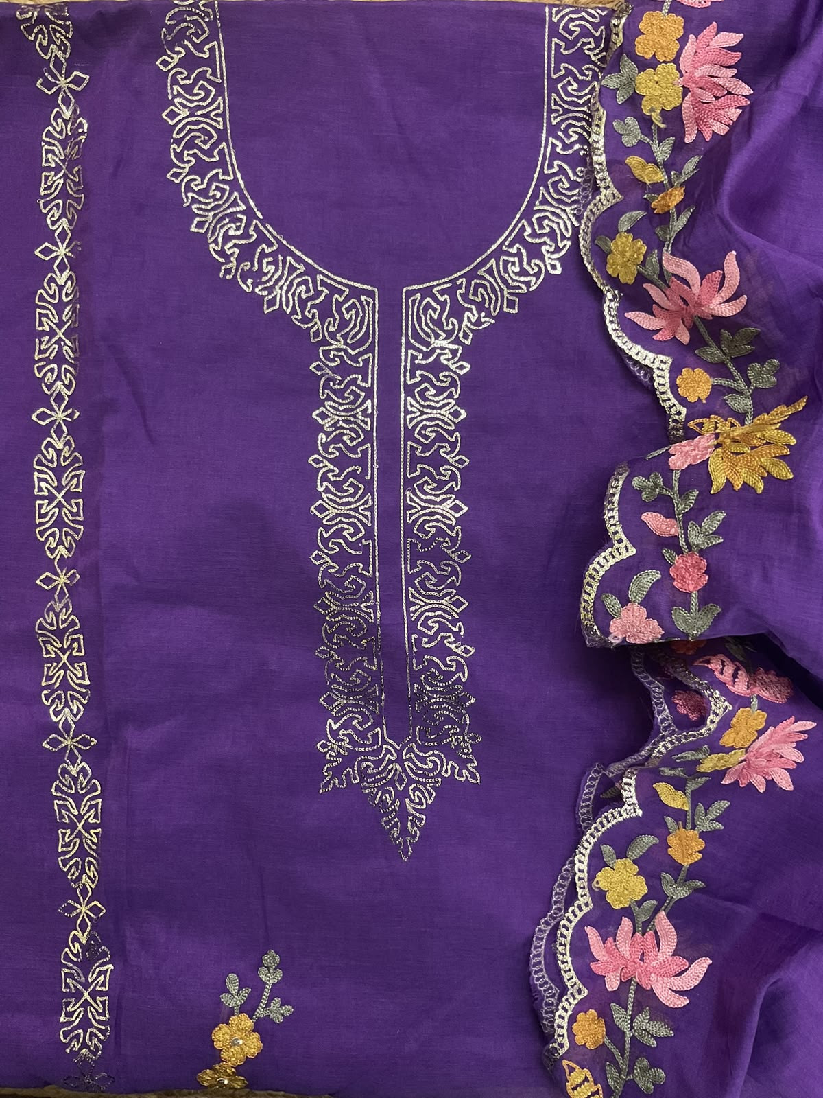 Soft Chanderi Embroidered Suit - Violet