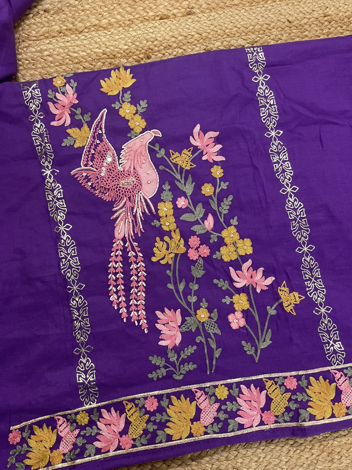 Soft Chanderi Embroidered Suit - Violet