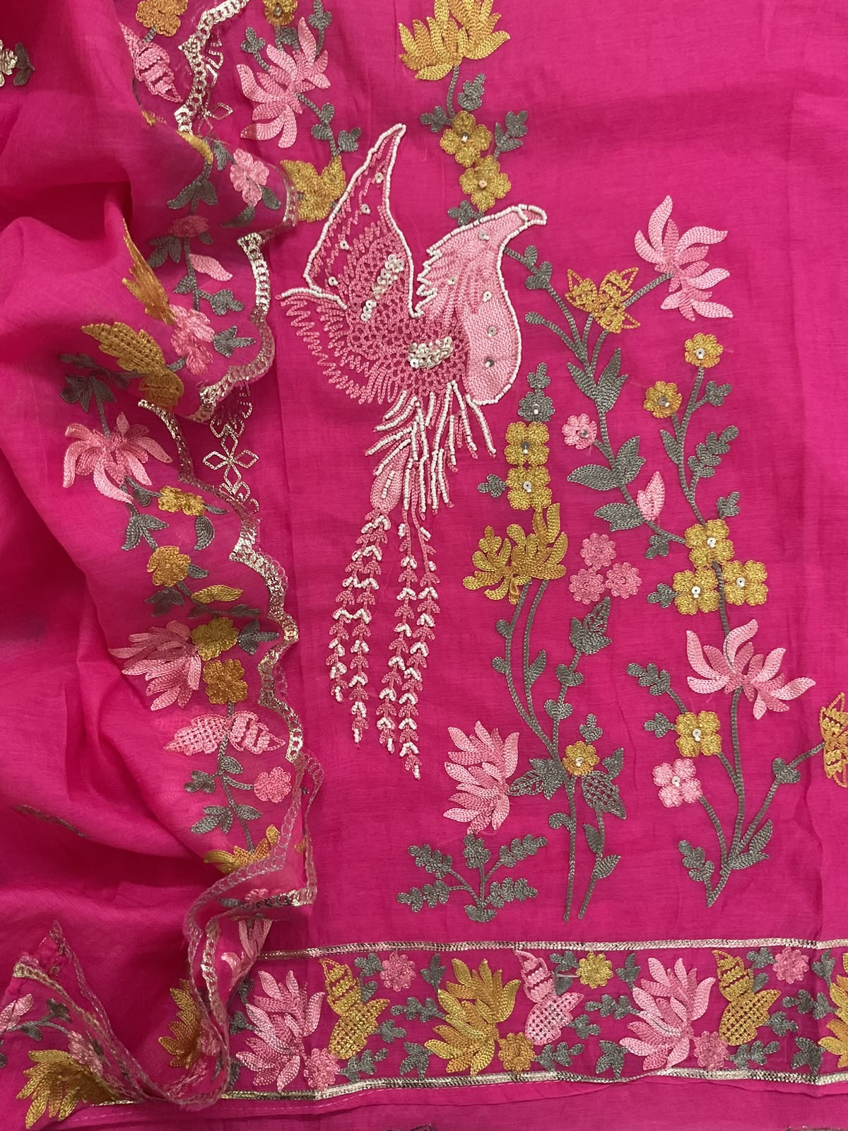 Soft Chanderi Embroidered Suit - Pink