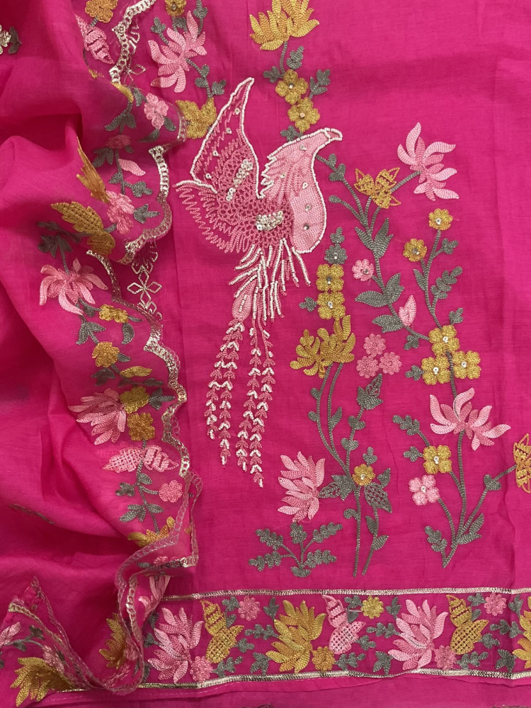 Image of Soft Chanderi Embroidered Suit - Pink