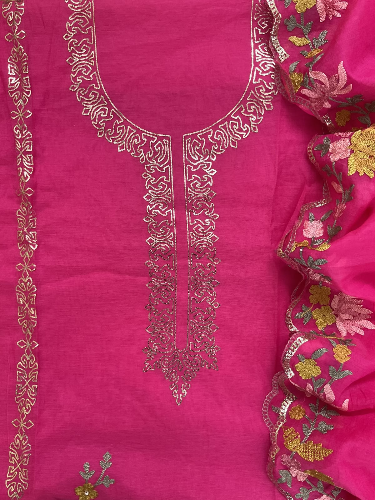 Soft Chanderi Embroidered Suit - Pink