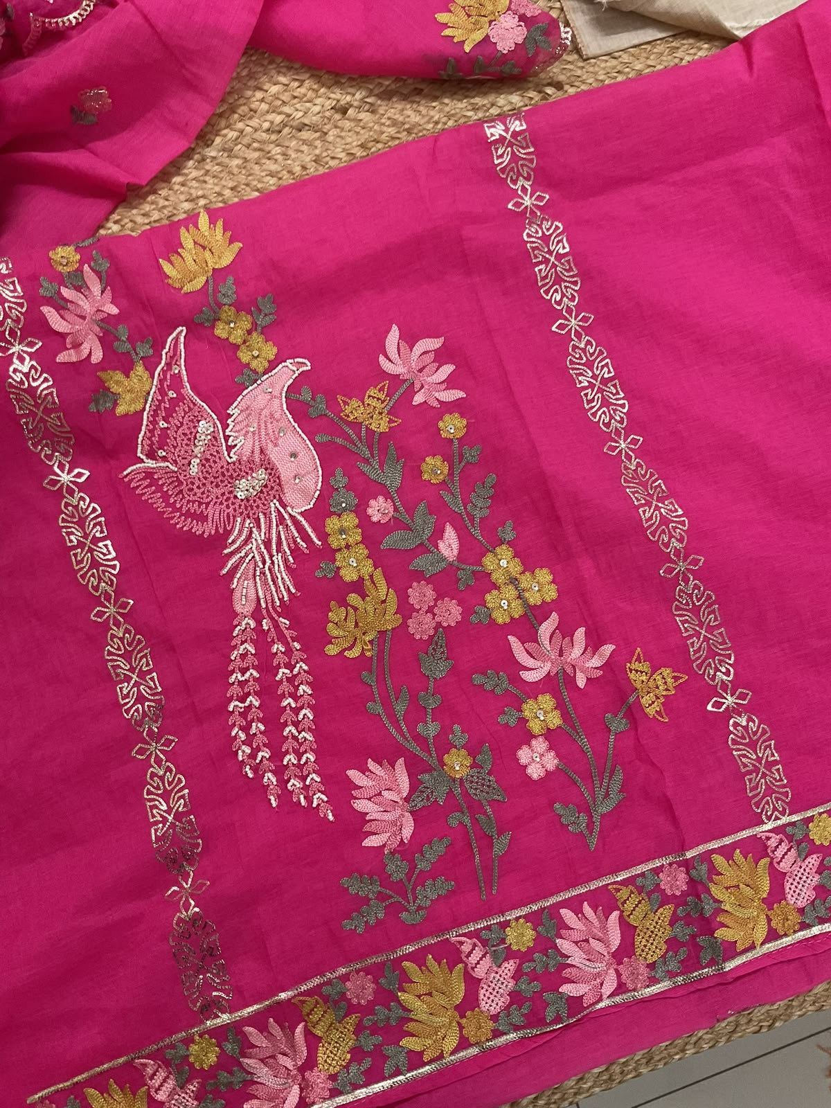 Soft Chanderi Embroidered Suit - Pink