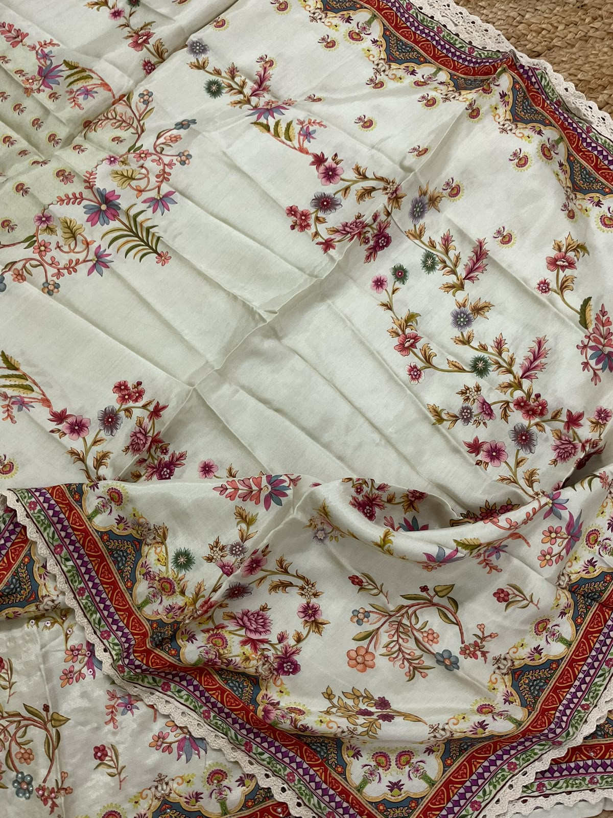 Soft Muslin Printed Embroidered Suit - Cream