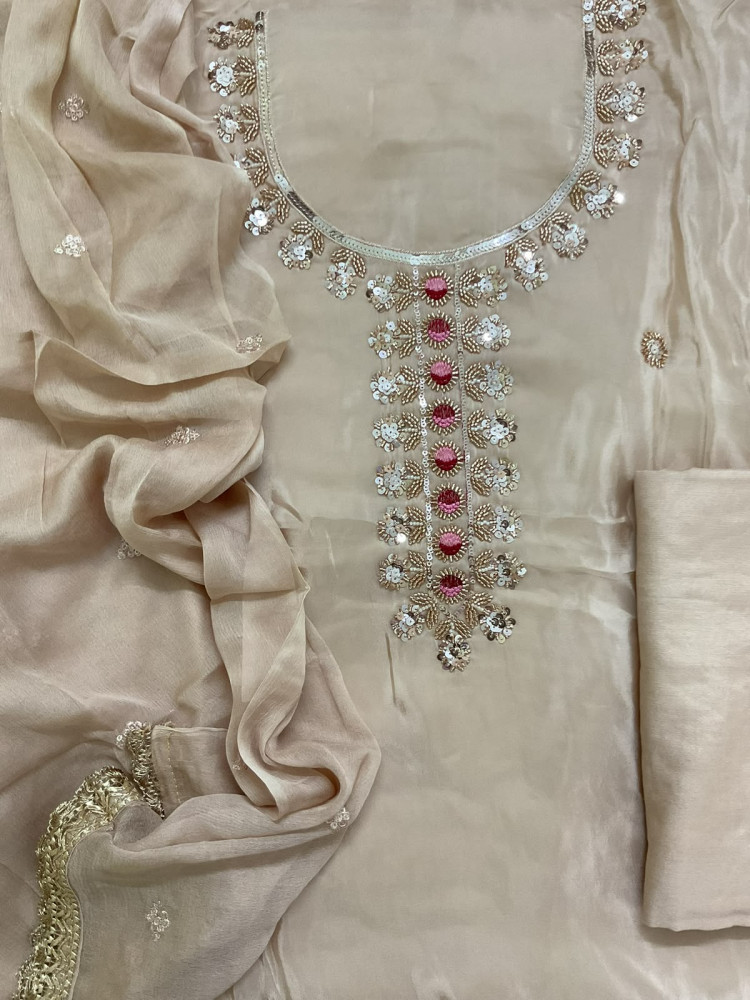 Image of Soft Dola Silk Embroidered Suit - Cream