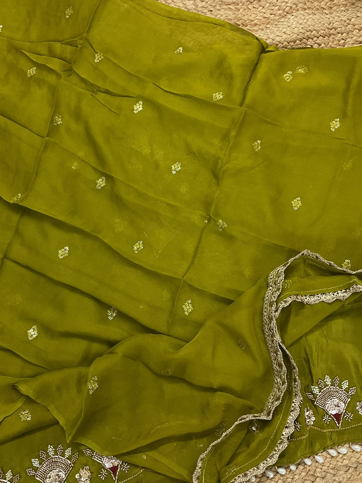 Soft Dola Silk Embroidered Suit - Green