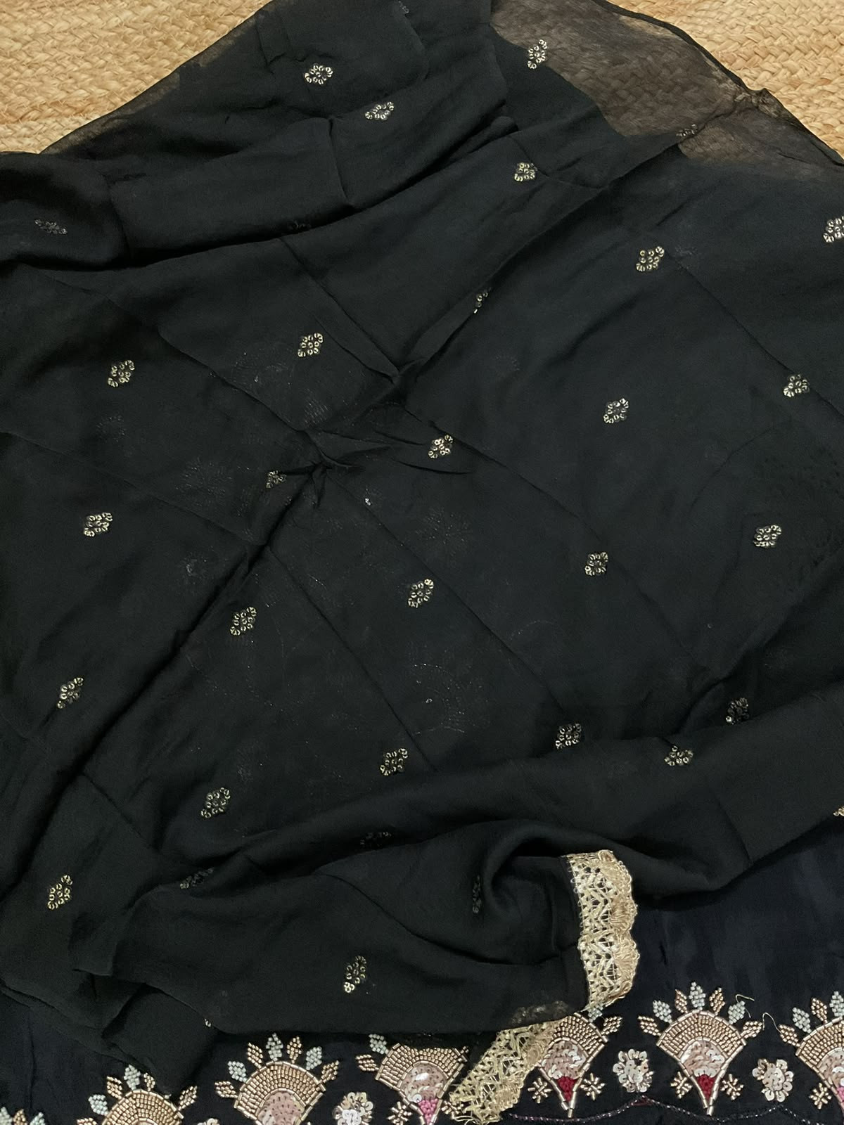 Soft Dola Silk Embroidered Suit - Black