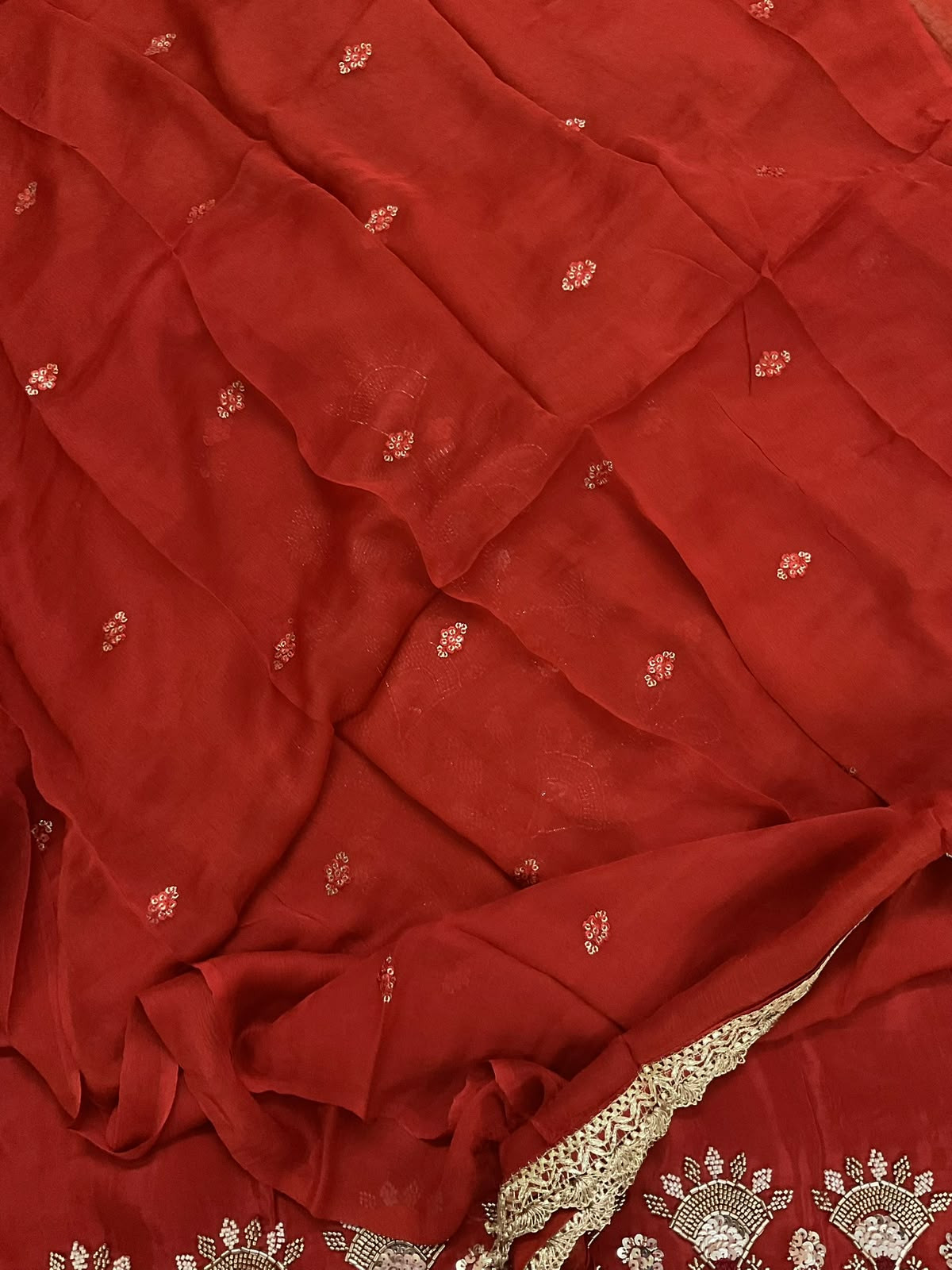 Soft Dola Silk Embroidered Suit - Rustic Red