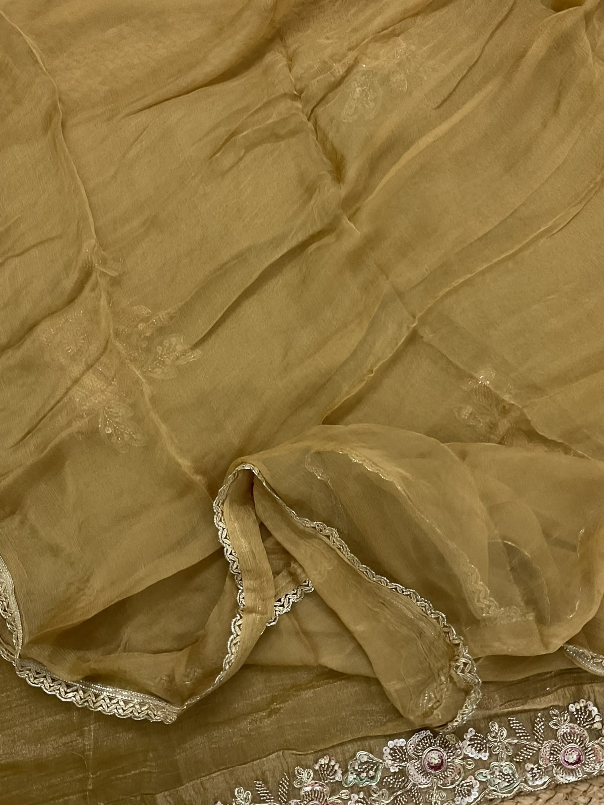 Soft Crushed Tissue Embroidered Suit - Yellow