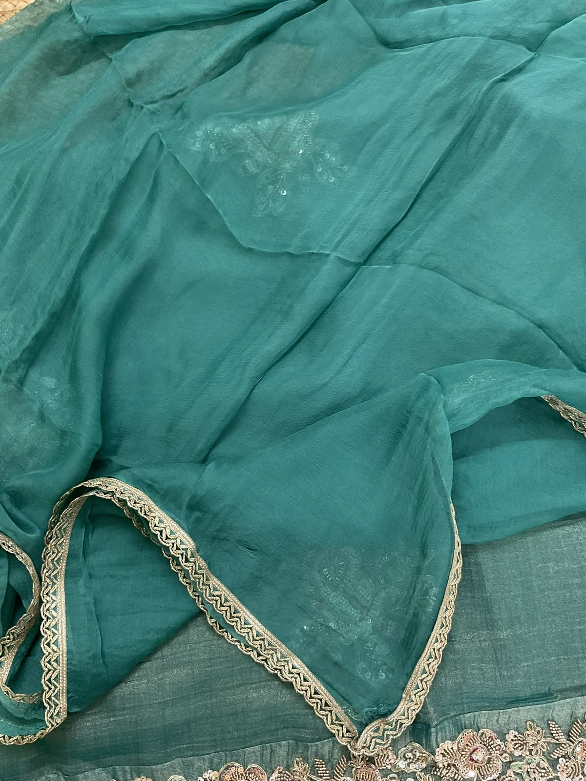 Soft Crushed Tissue Embroidered Suit - Blue