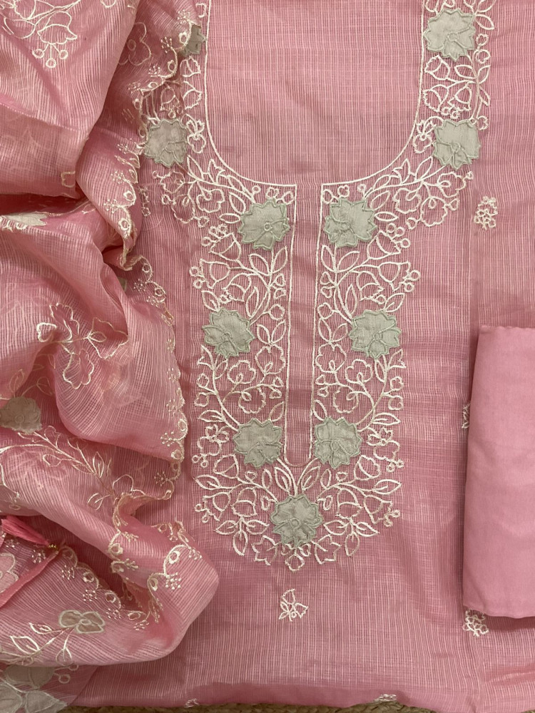 Image of Soft Kota Silk Embroidered Suit - Pink