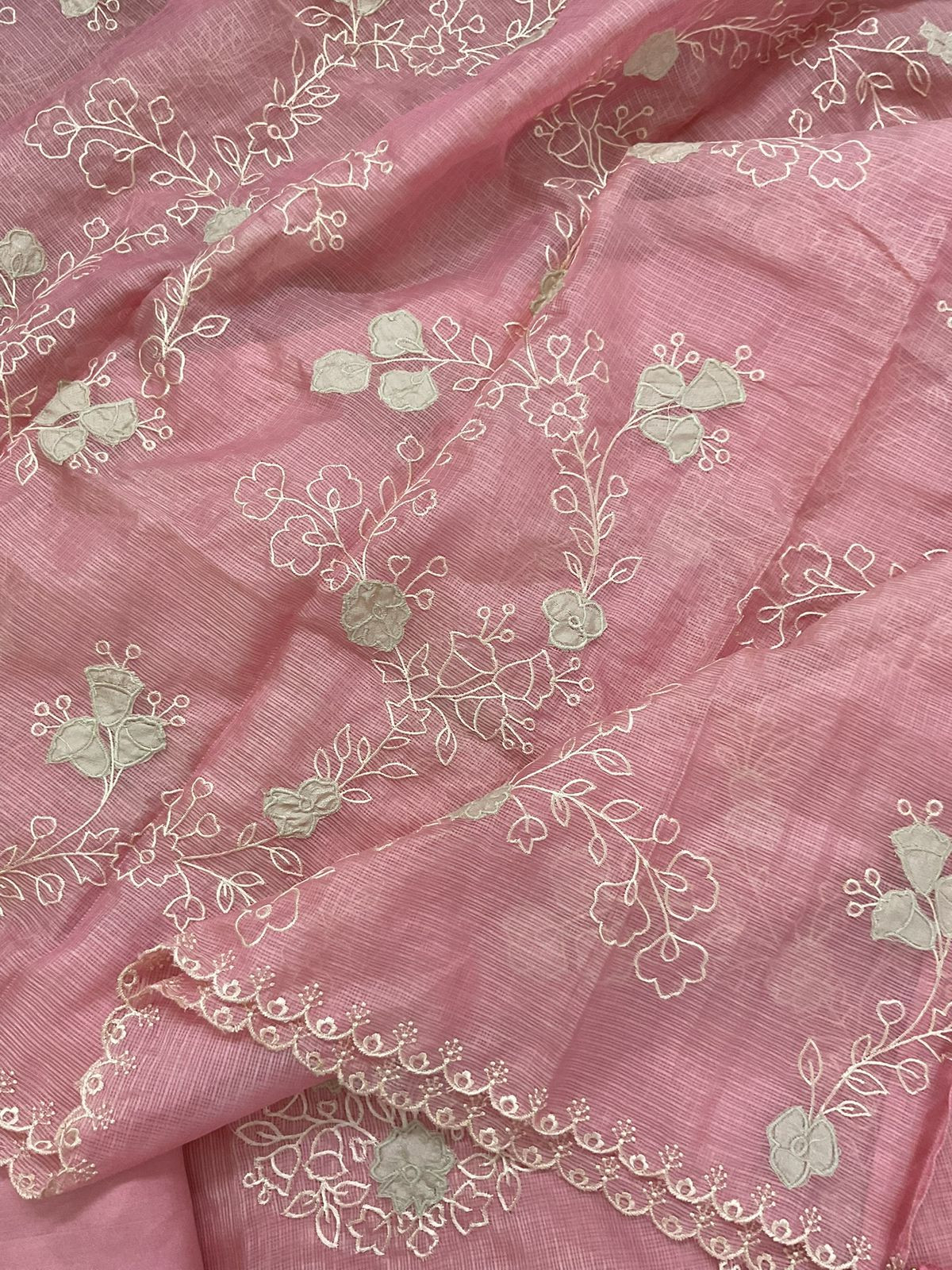 Soft Kota Silk Embroidered Suit - Pink