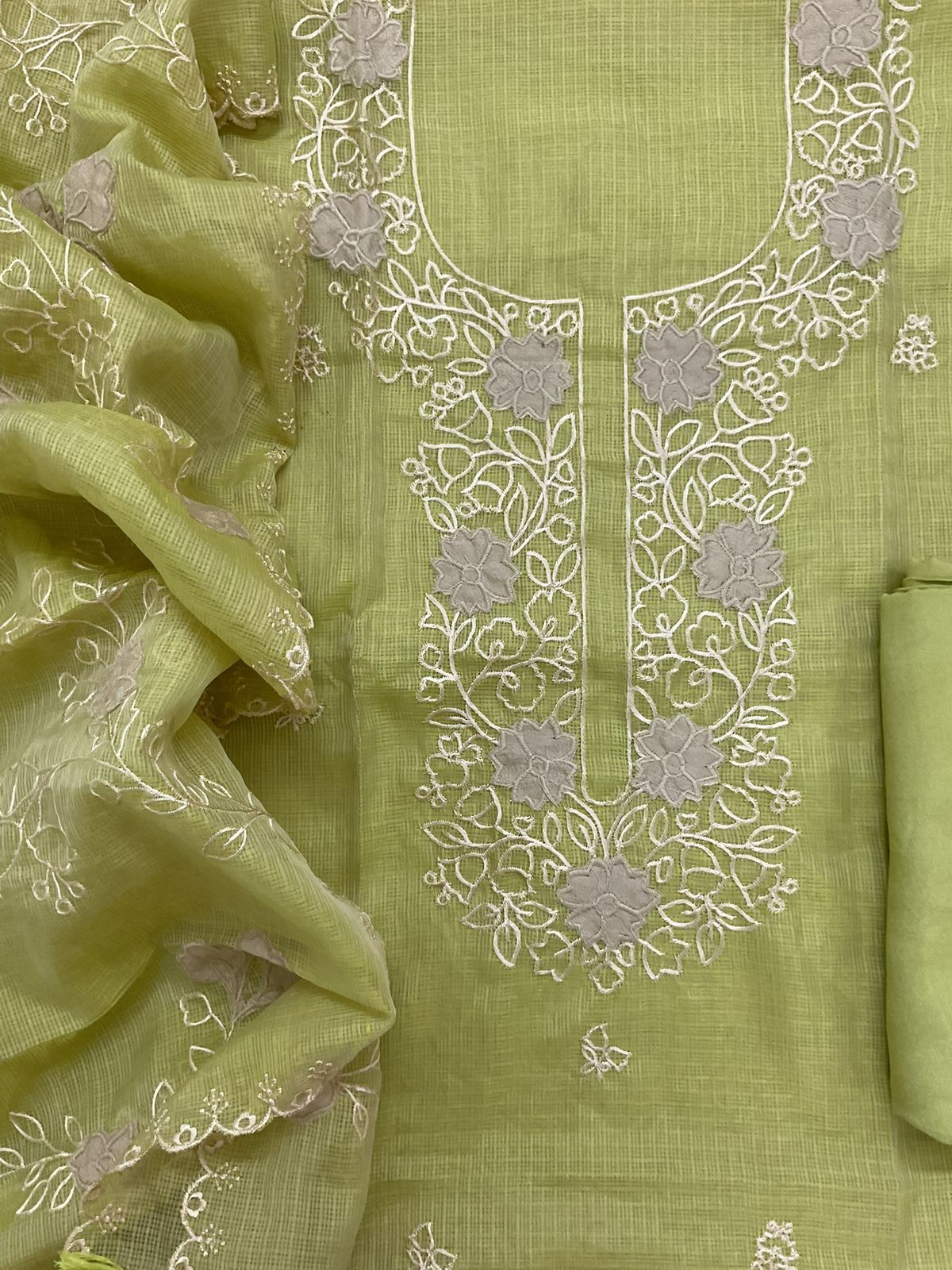 Soft Kota Silk Embroidered Suit - Green