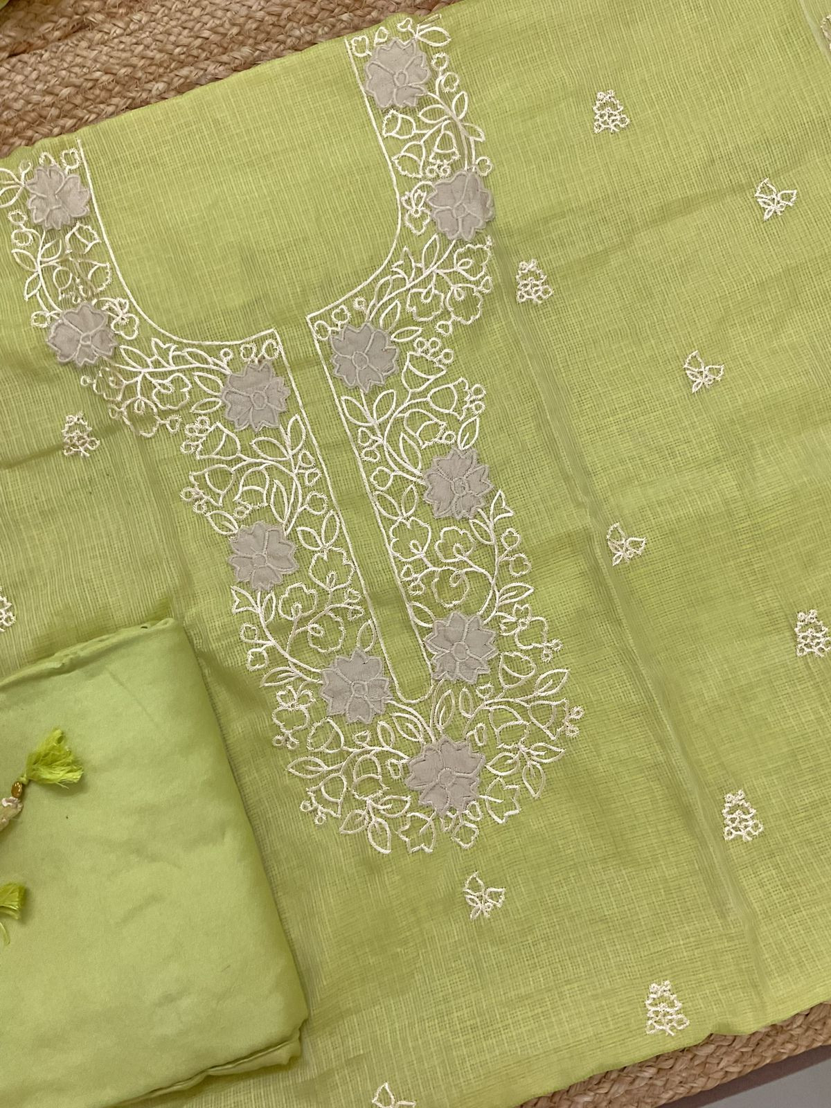 Soft Kota Silk Embroidered Suit - Green
