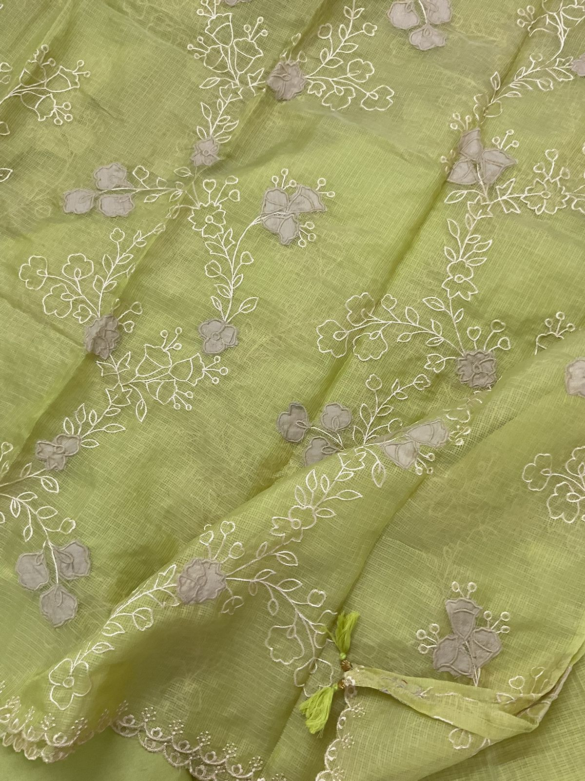Soft Kota Silk Embroidered Suit - Green