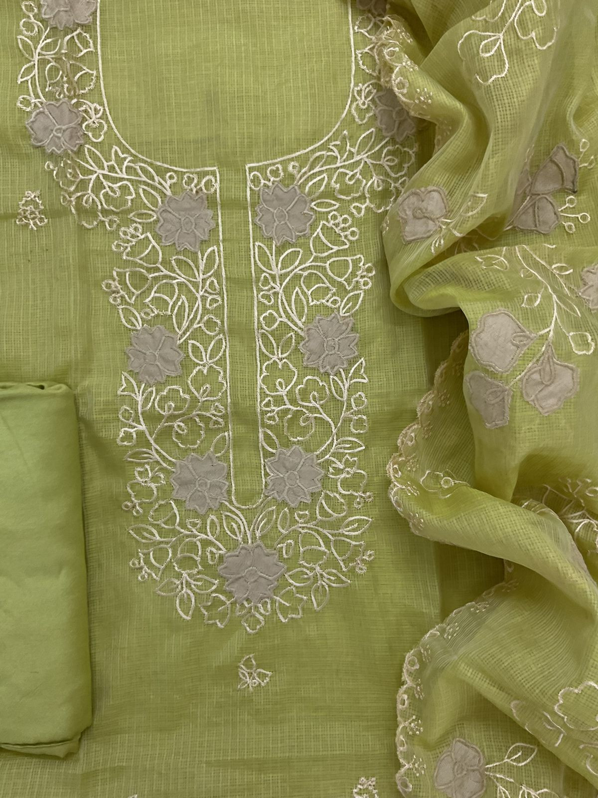 Soft Kota Silk Embroidered Suit - Green