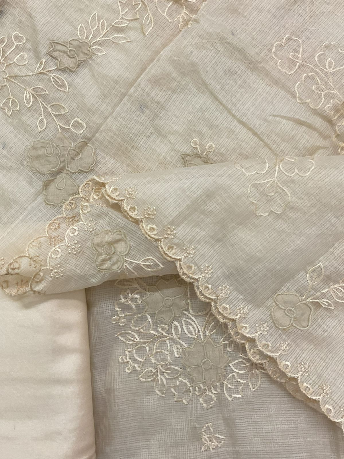 Soft Kota Silk Embroidered Suit - Cream