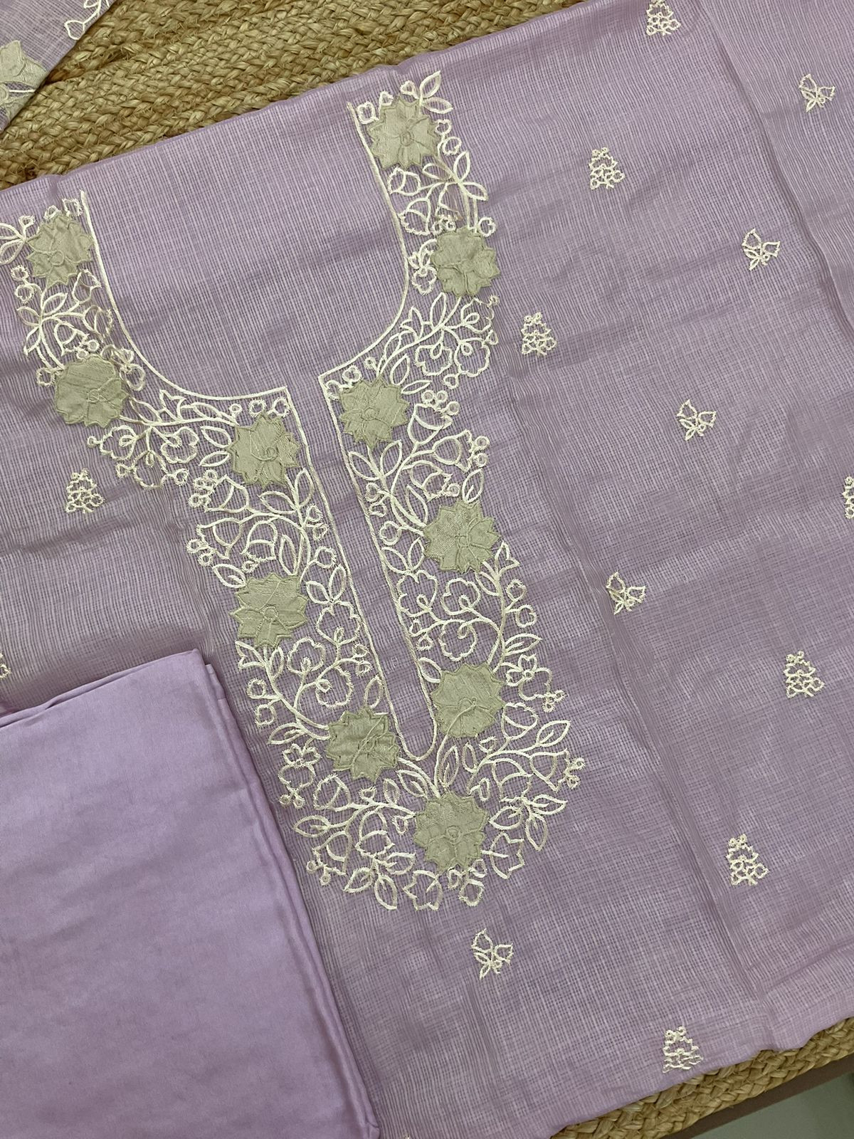 Soft Kota Silk Embroidered Suit - Lavender