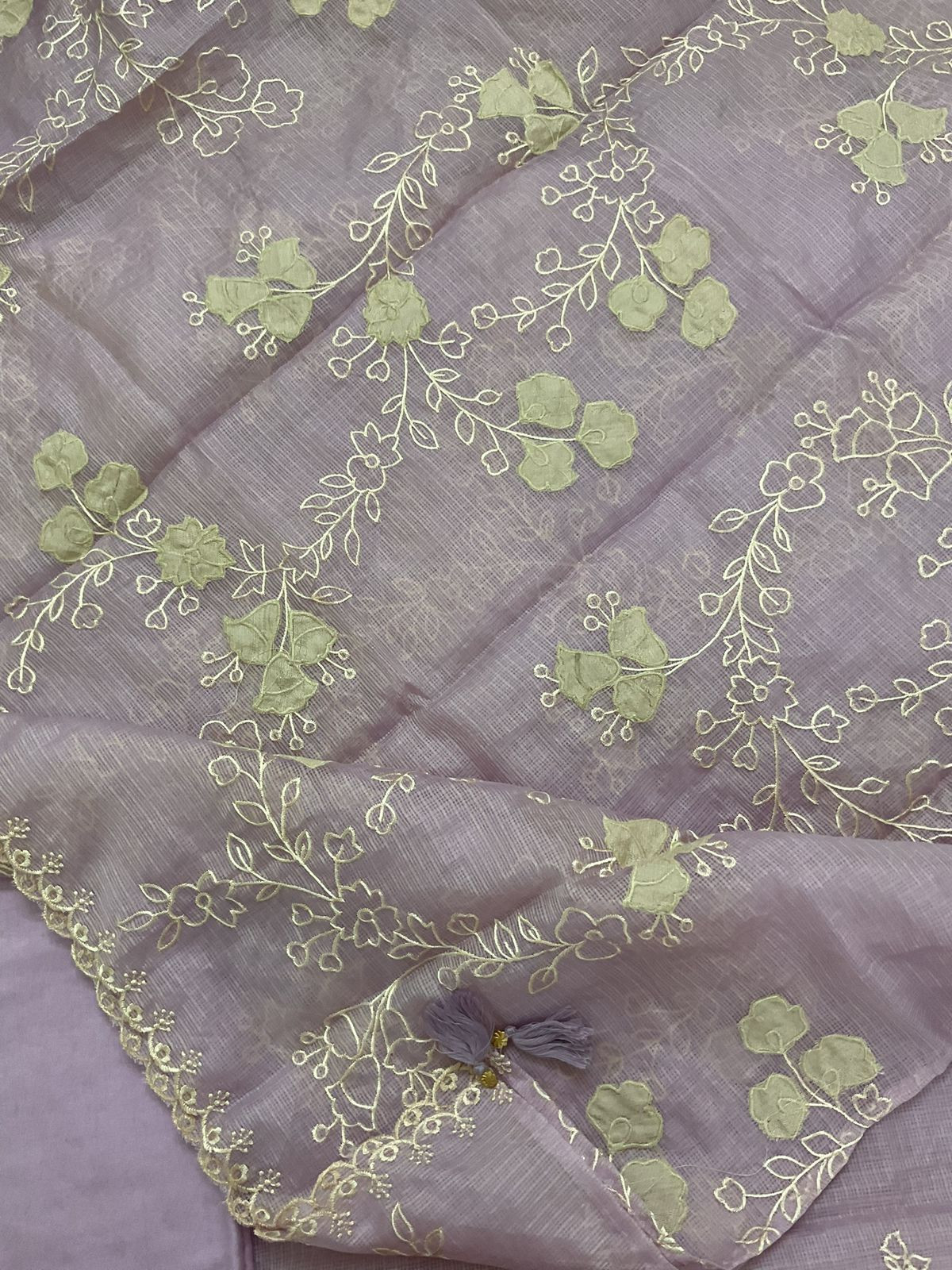 Soft Kota Silk Embroidered Suit - Lavender