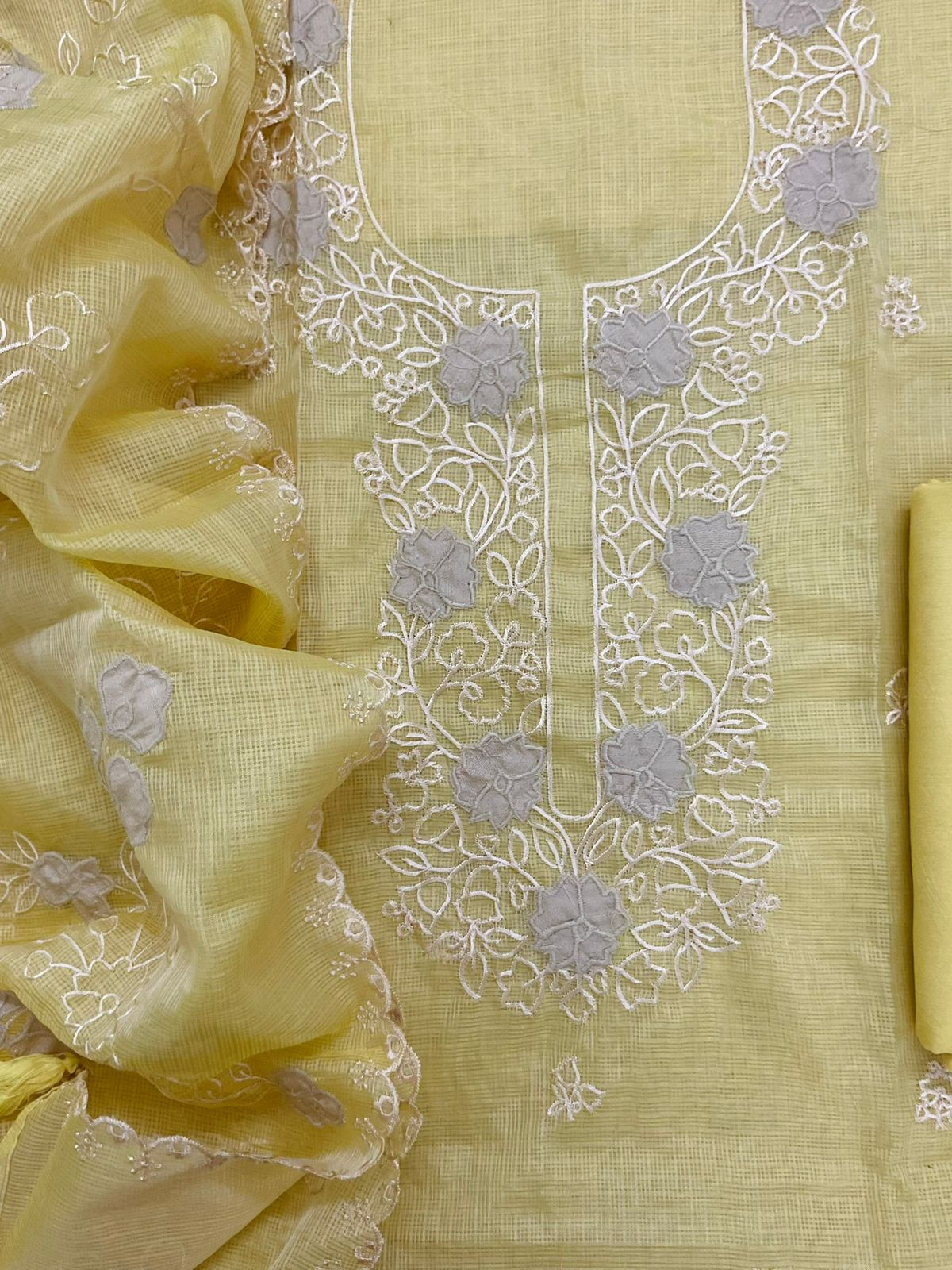 Soft Kota Silk Embroidered Suit - Yellow