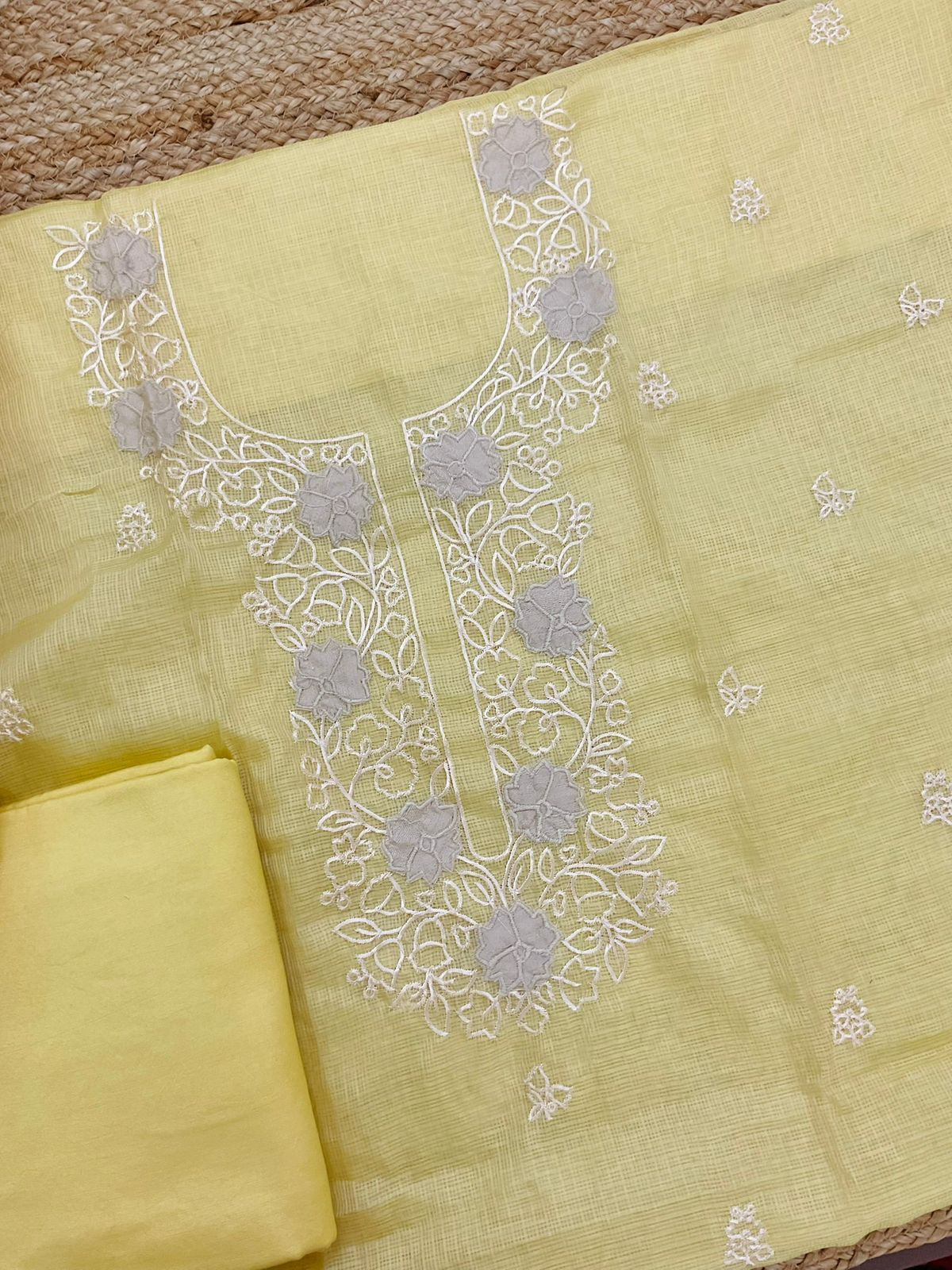 Soft Kota Silk Embroidered Suit - Yellow