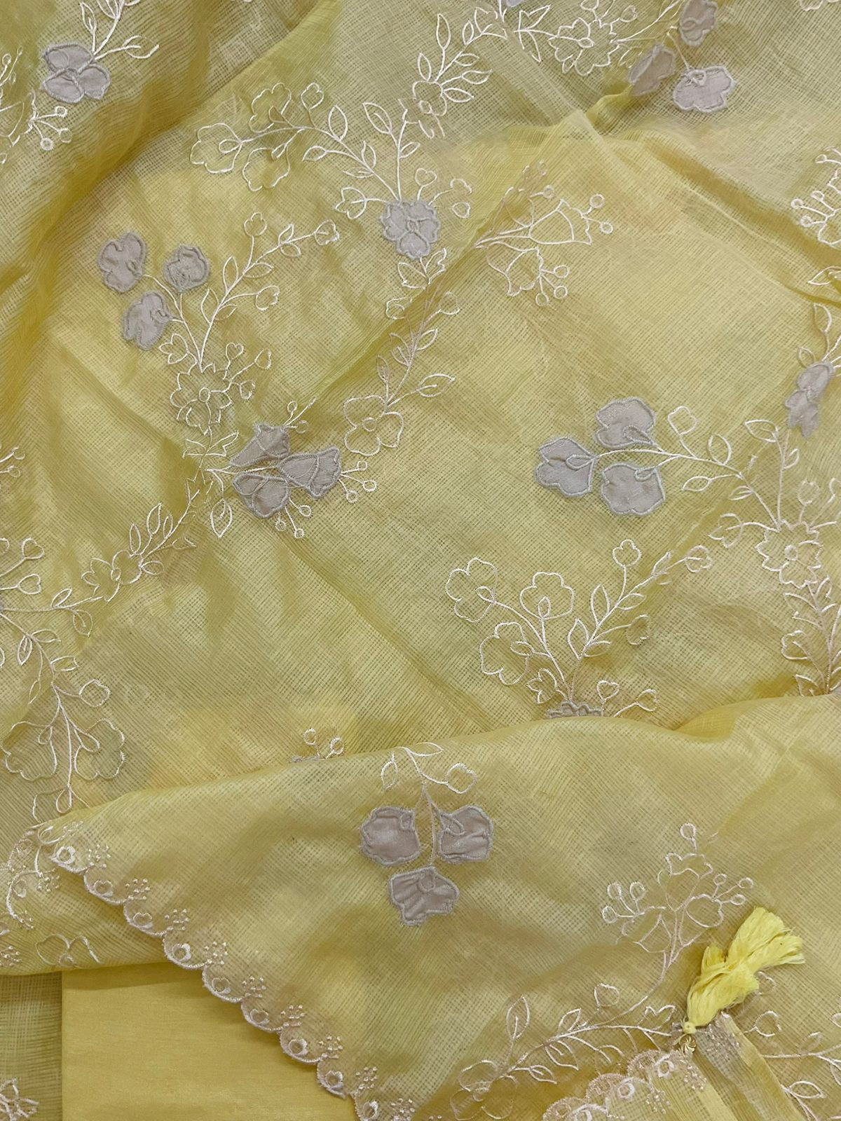 Soft Kota Silk Embroidered Suit - Yellow