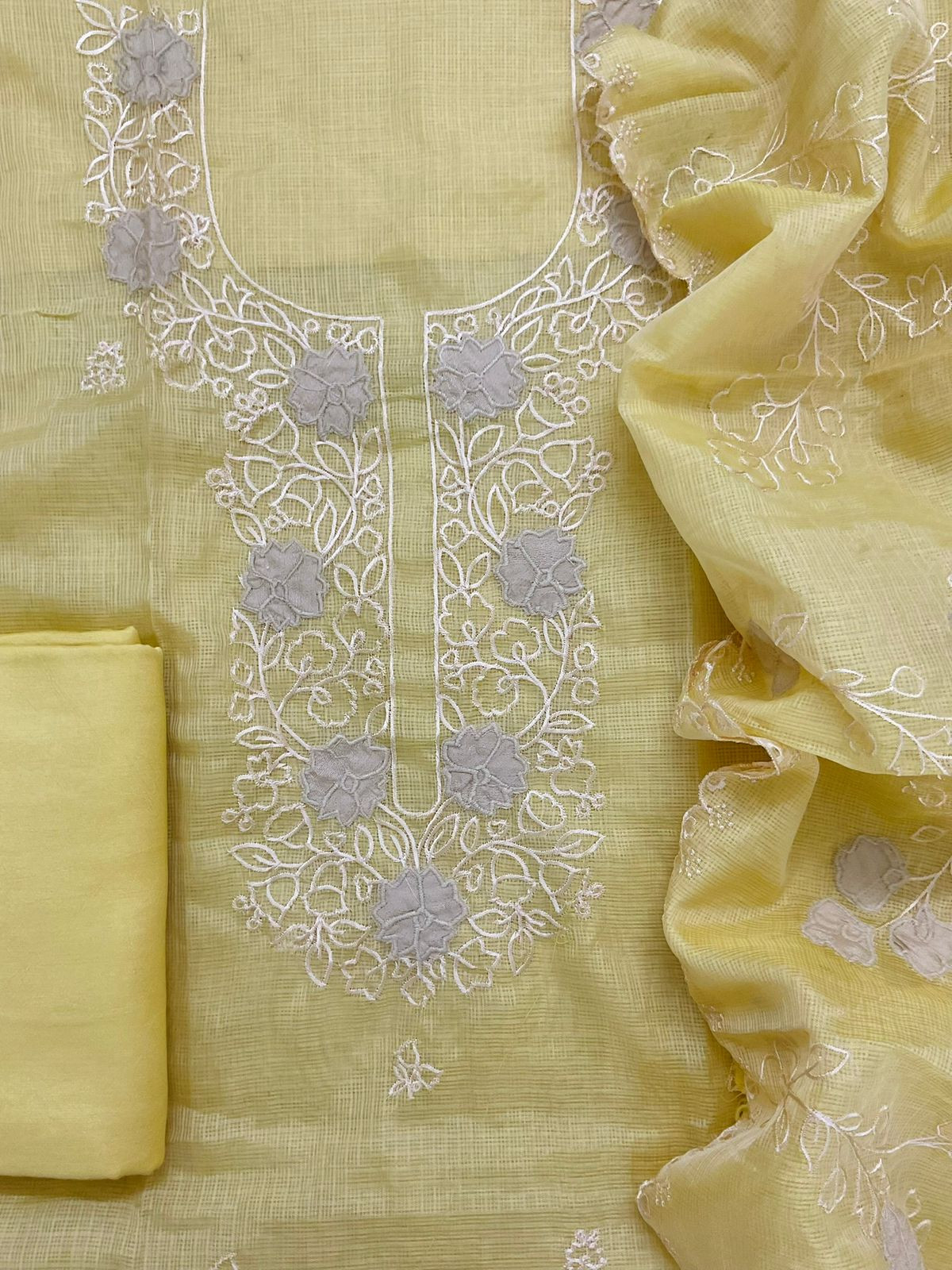 Soft Kota Silk Embroidered Suit - Yellow
