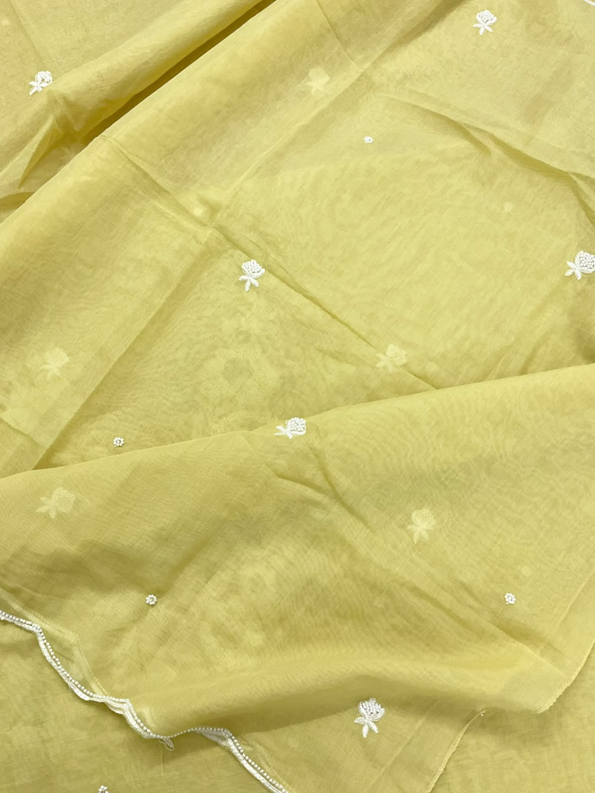Soft Fine Chanderi Embroidered Suit - Yellow
