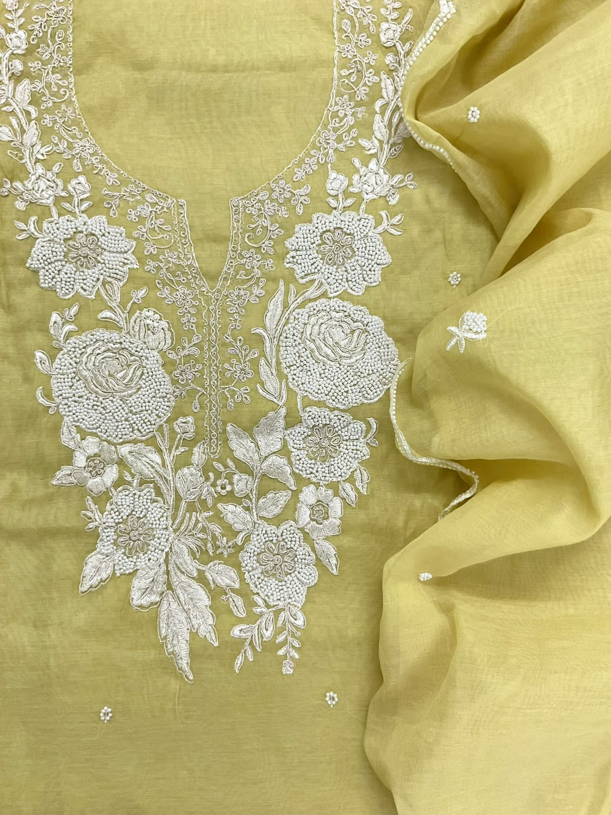 Soft Fine Chanderi Embroidered Suit - Yellow