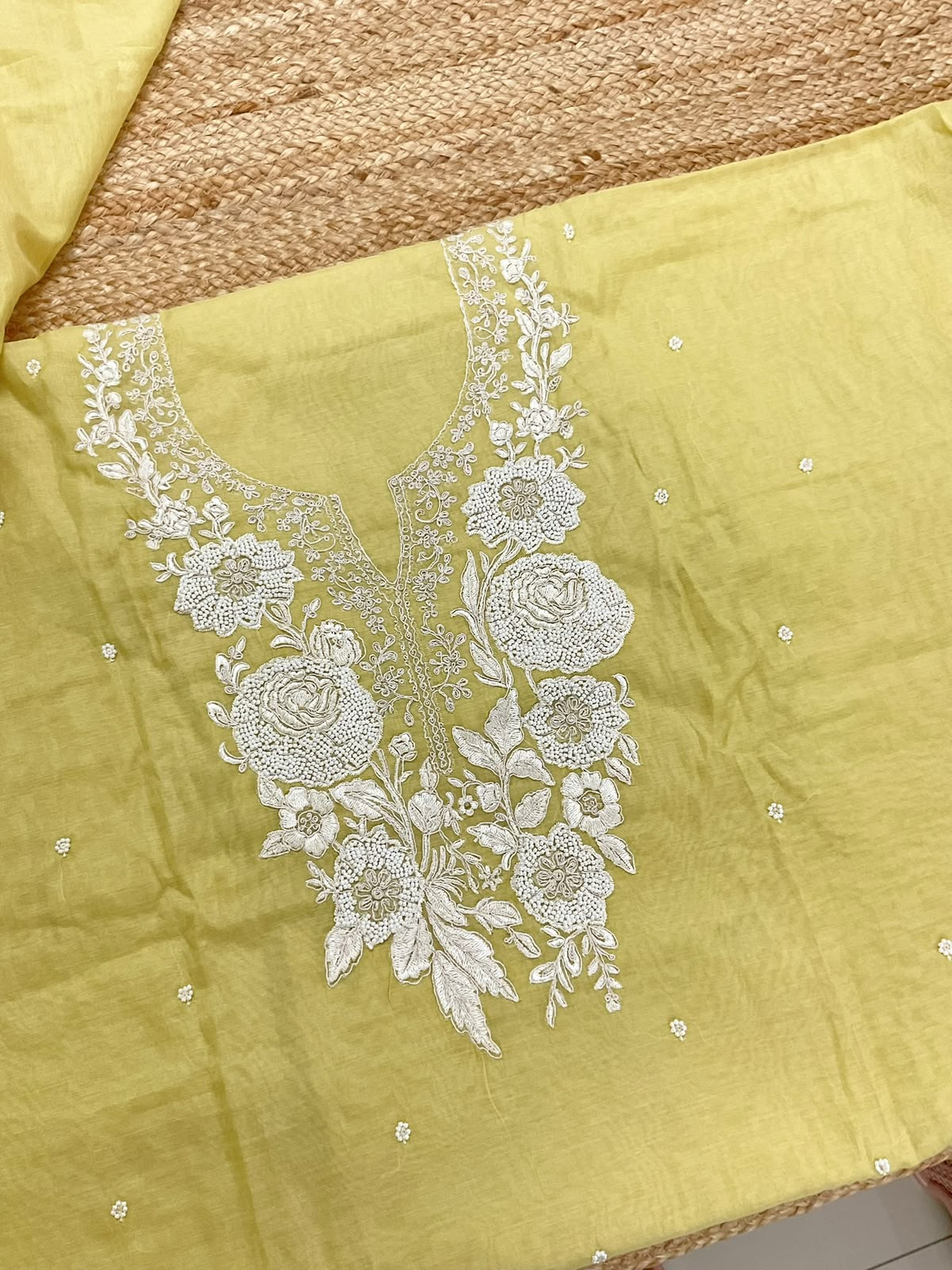 Soft Fine Chanderi Embroidered Suit - Yellow