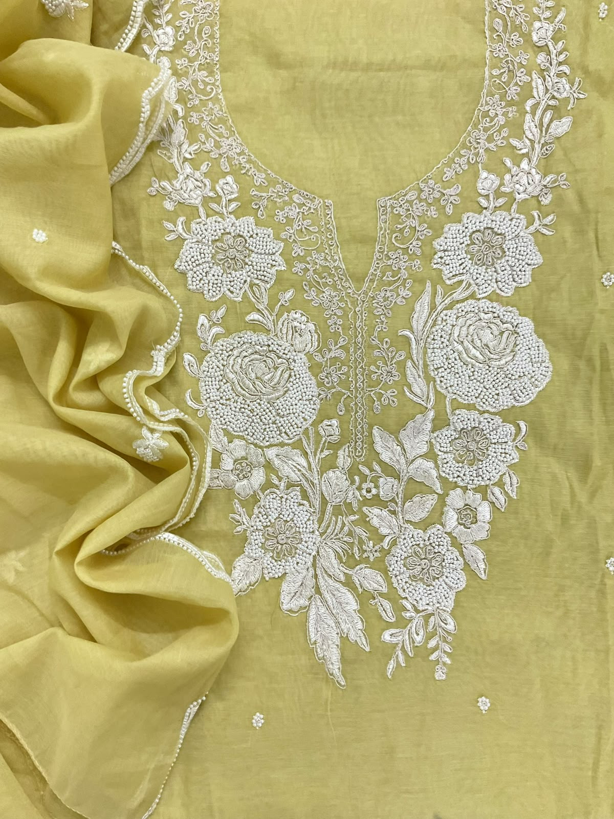 Soft Fine Chanderi Embroidered Suit - Yellow