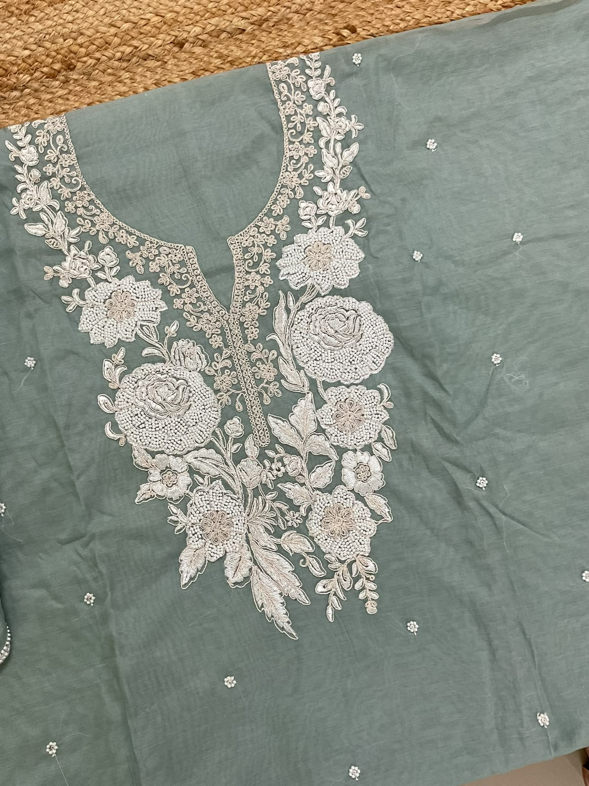 Soft Fine Chanderi Embroidered Suit - Grey
