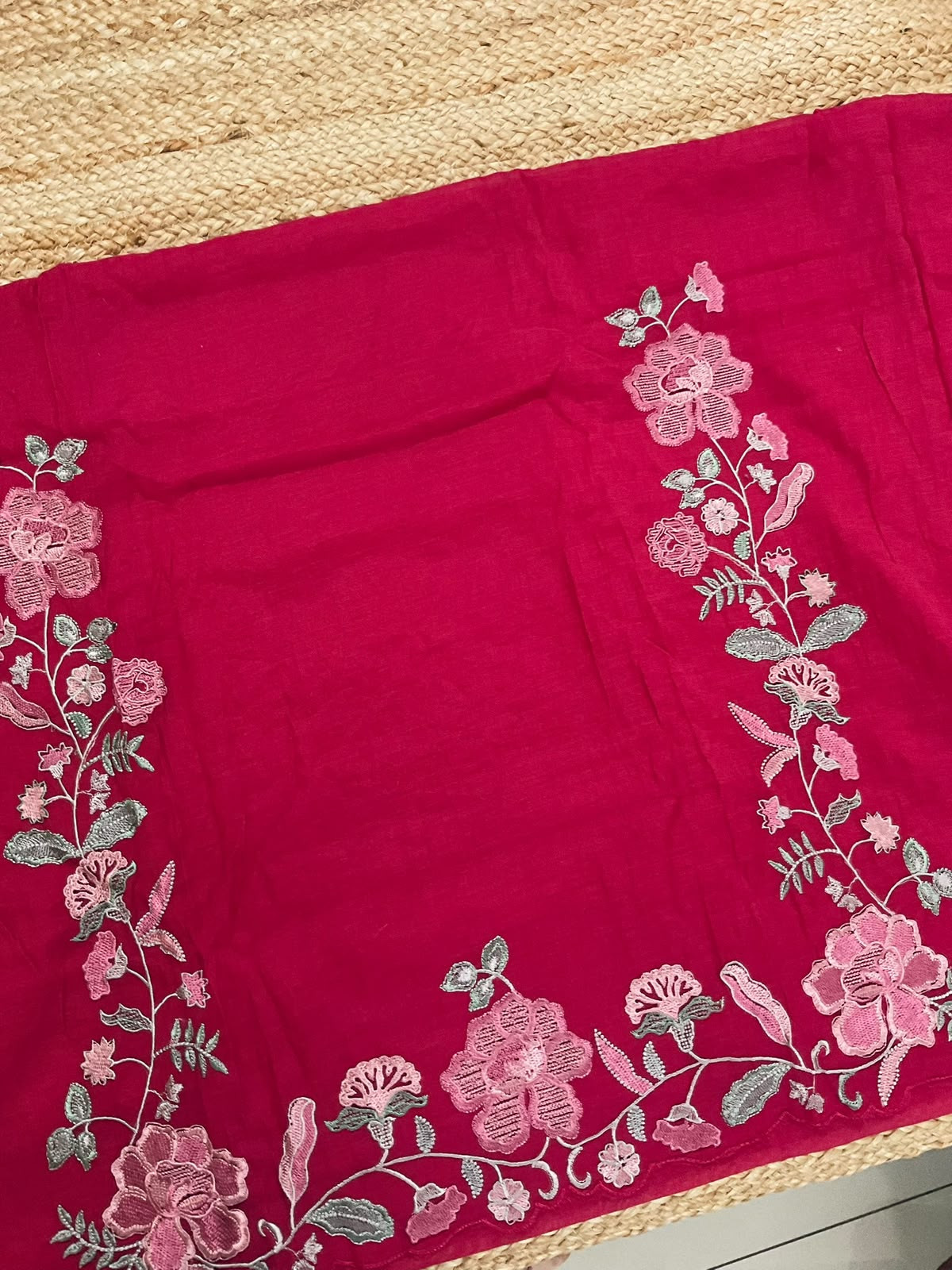 Soft Fine Chanderi Embroidered Suit - Dark Pink