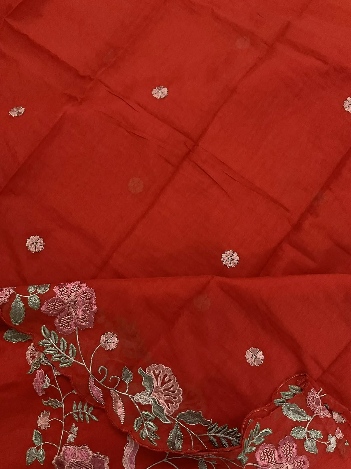 Soft Fine Chanderi Embroidered Suit - Rustic Orange