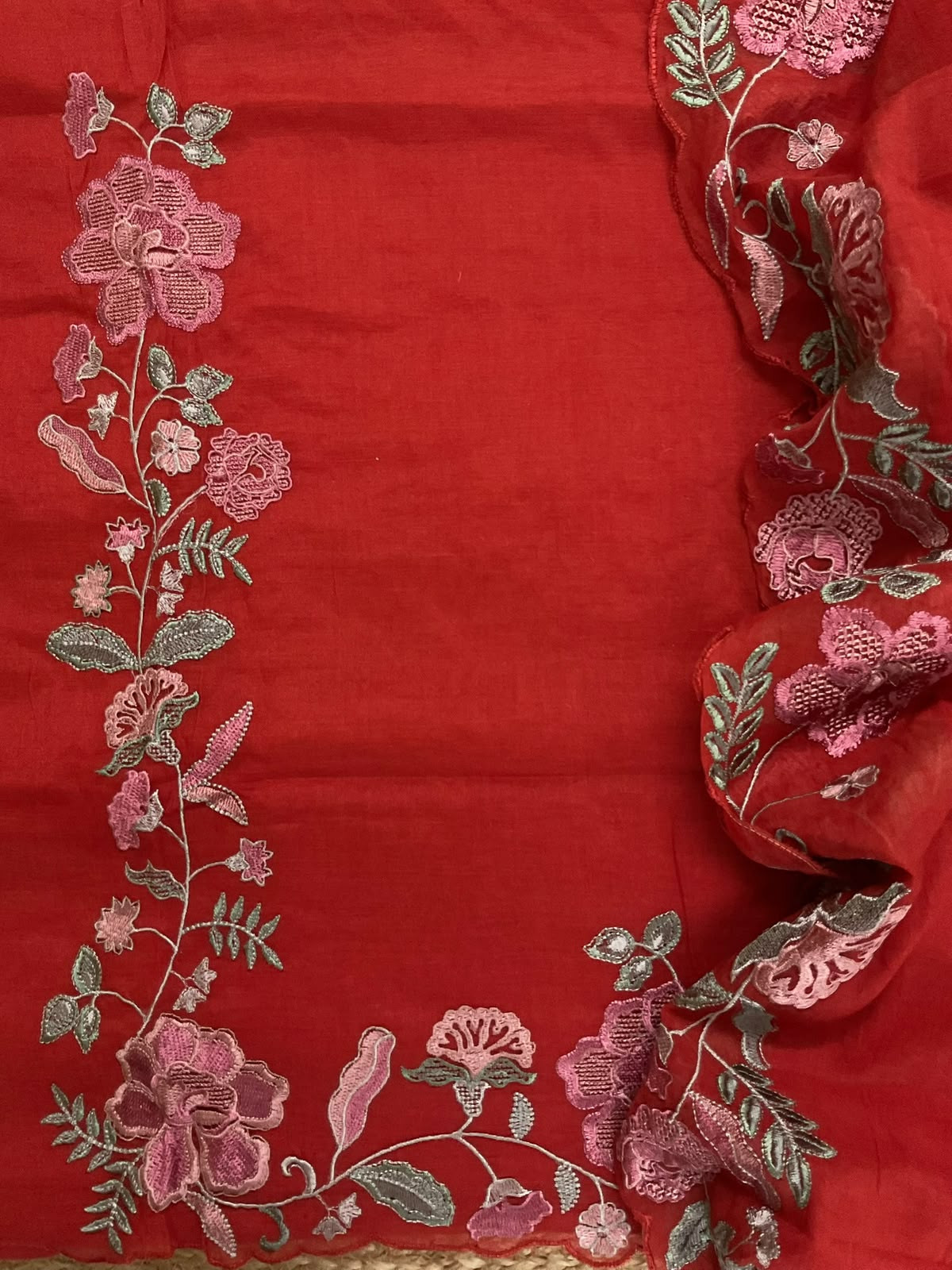 Soft Fine Chanderi Embroidered Suit - Rustic Orange