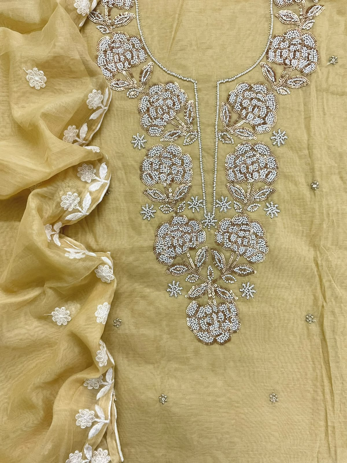 Soft Fine Chanderi Embroidered Suit - Yellow