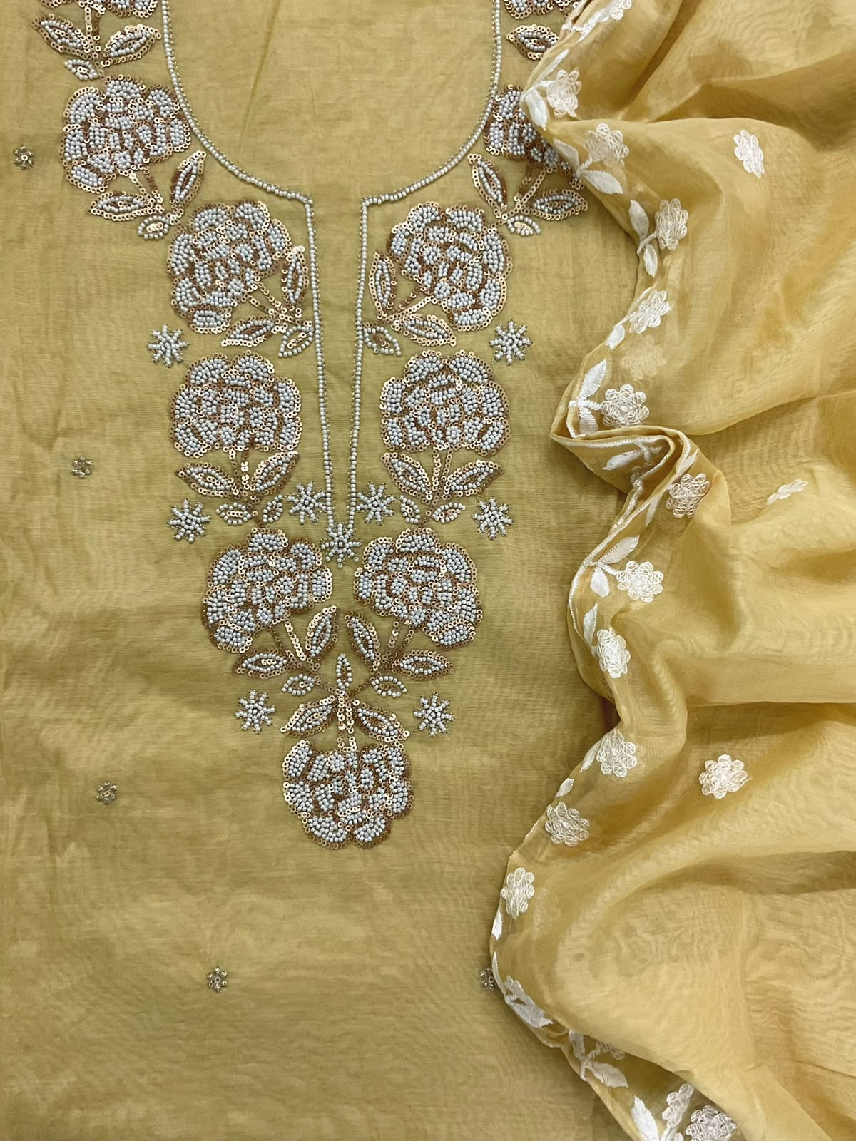 Soft Fine Chanderi Embroidered Suit - Yellow