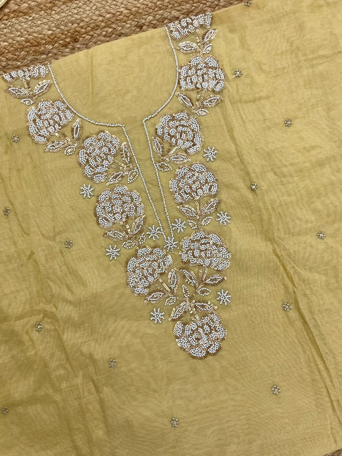 Soft Fine Chanderi Embroidered Suit - Yellow