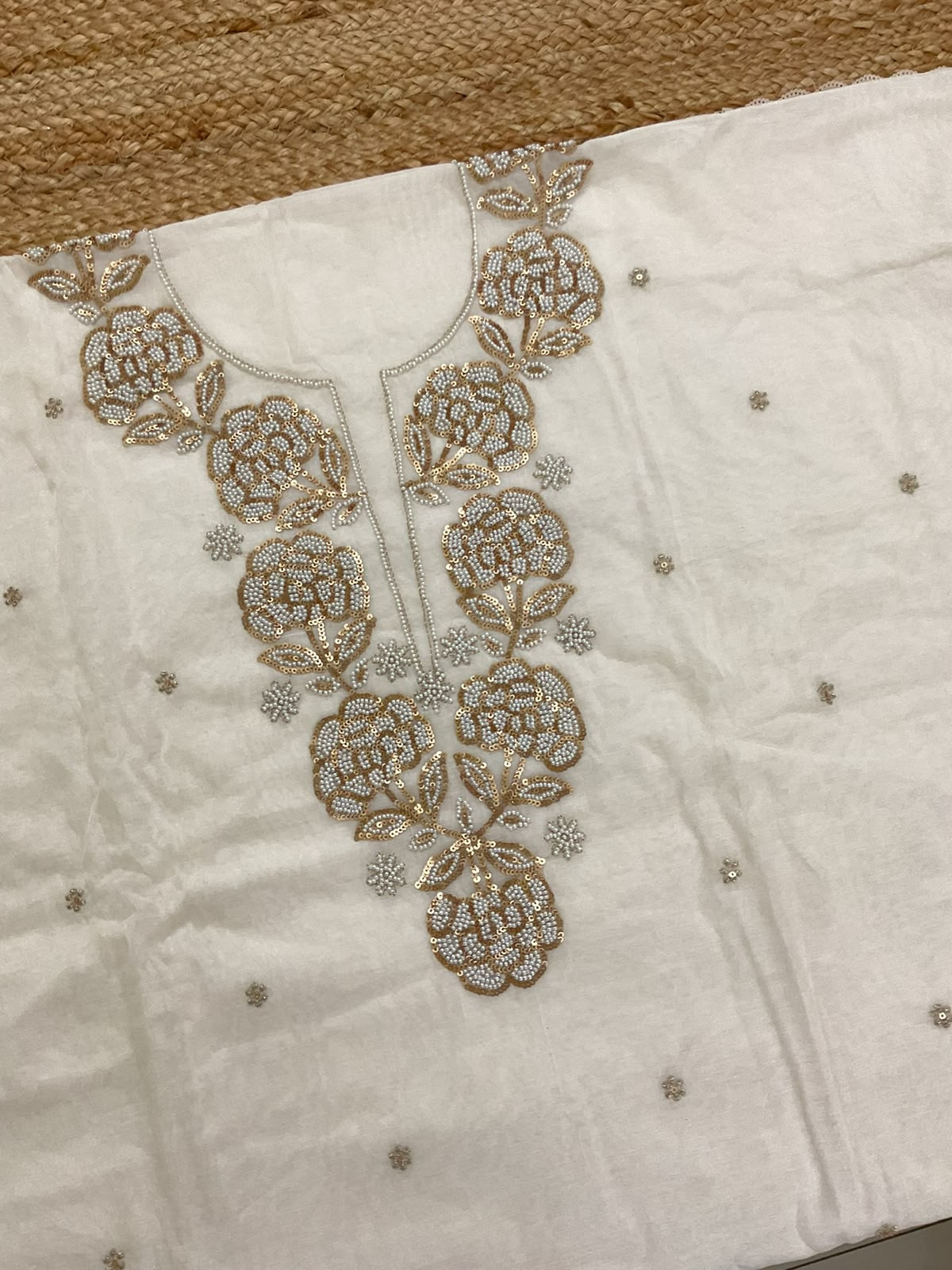 Soft Fine Chanderi Embroidered Suit - Off White