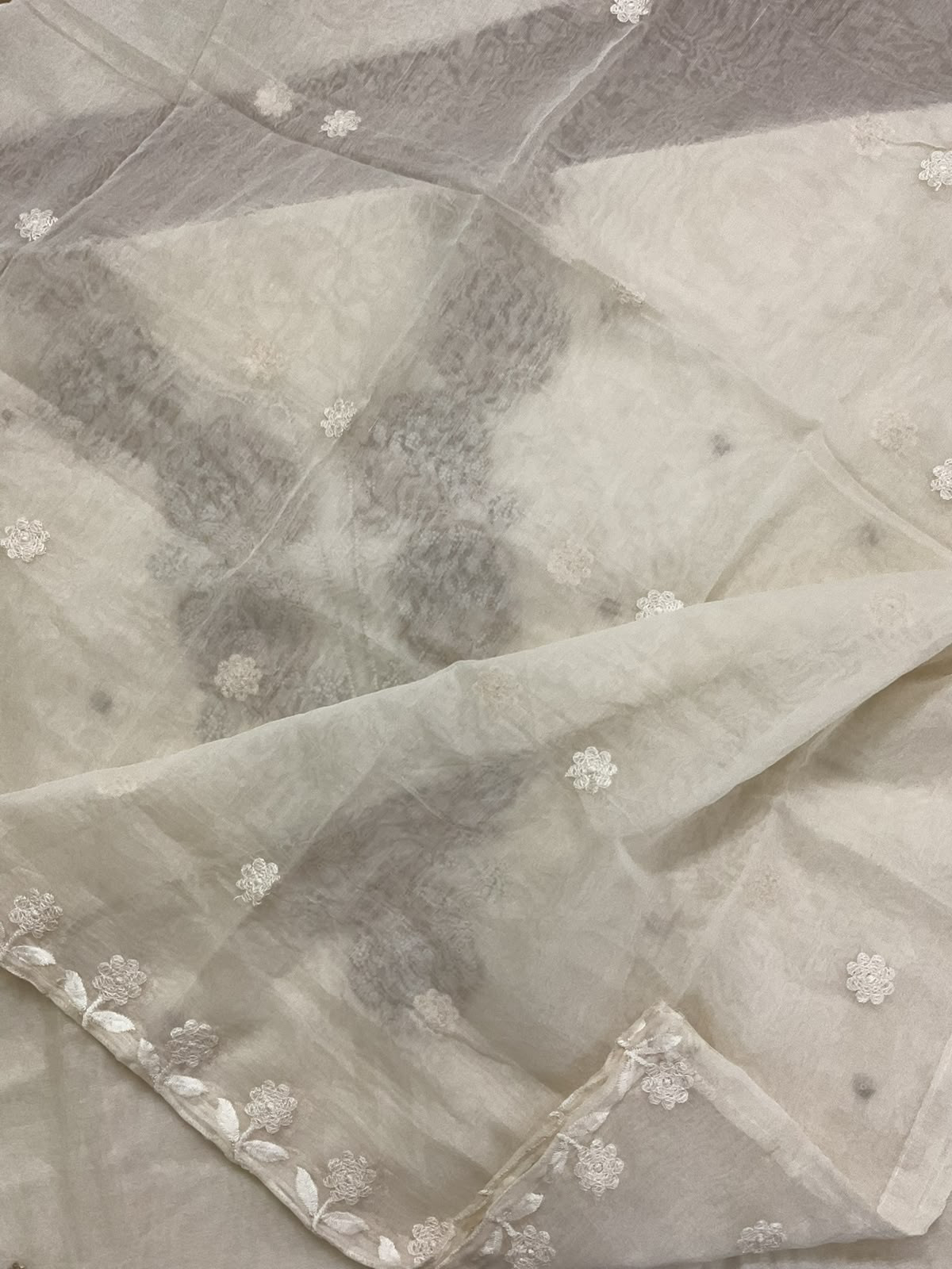 Soft Fine Chanderi Embroidered Suit - Off White