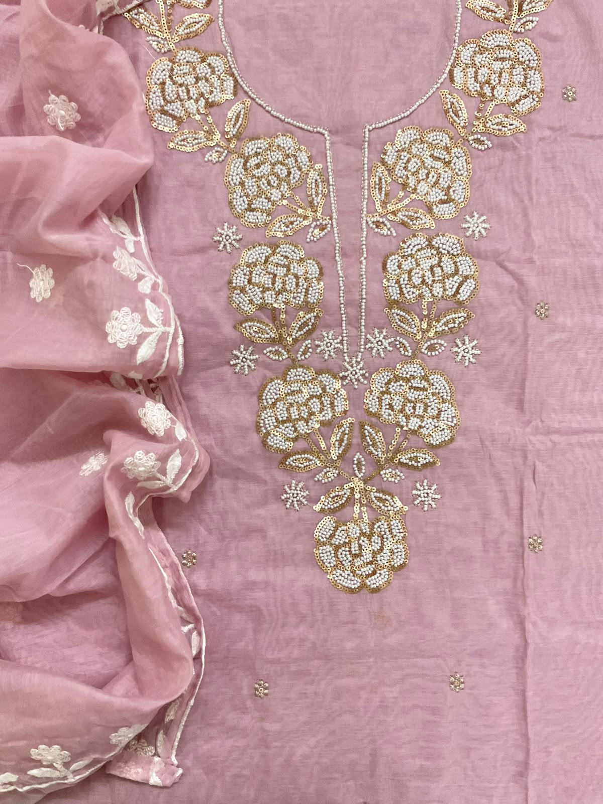 Soft Fine Chanderi Embroidered Suit - Lavender