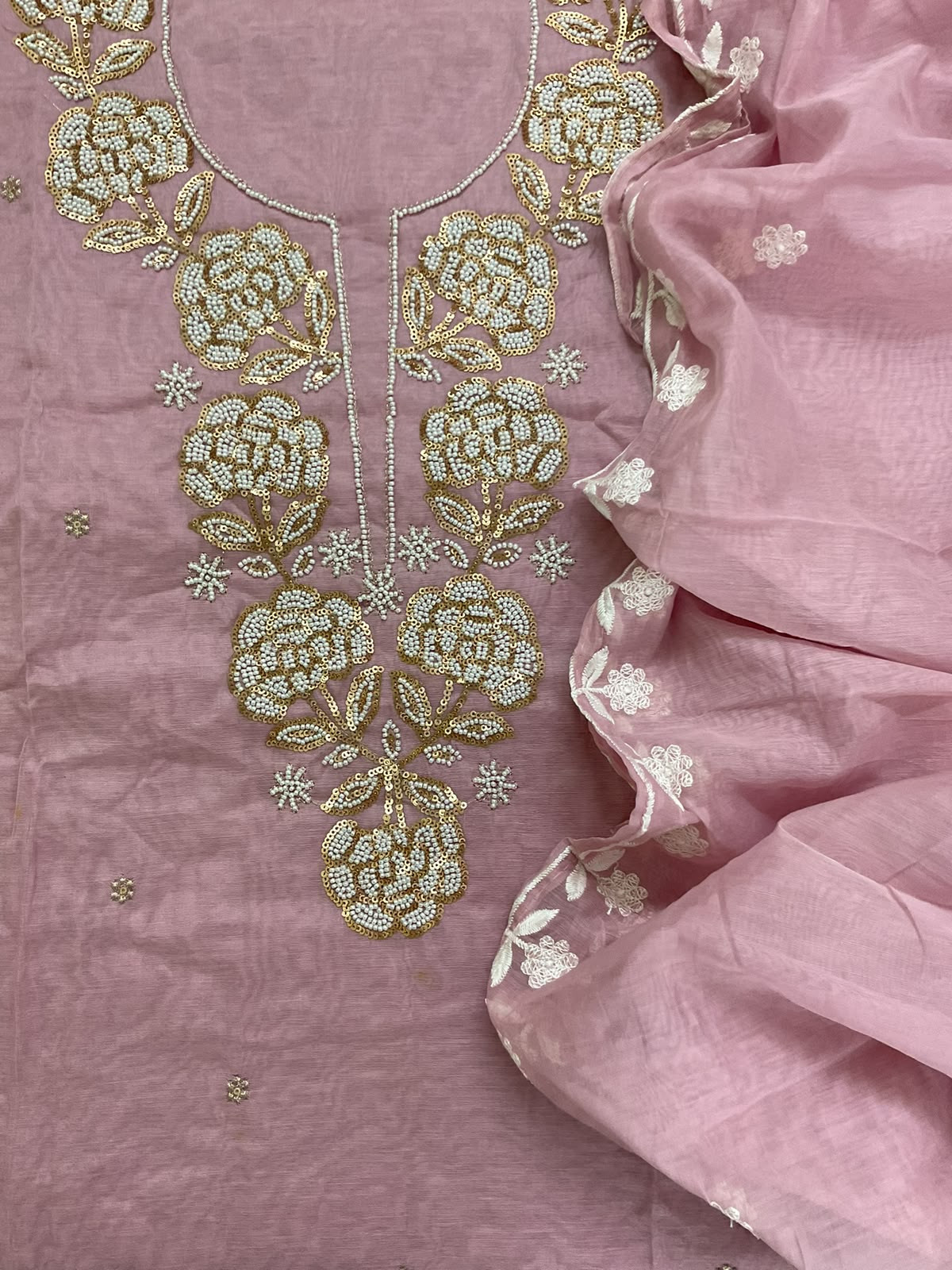 Soft Fine Chanderi Embroidered Suit - Lavender