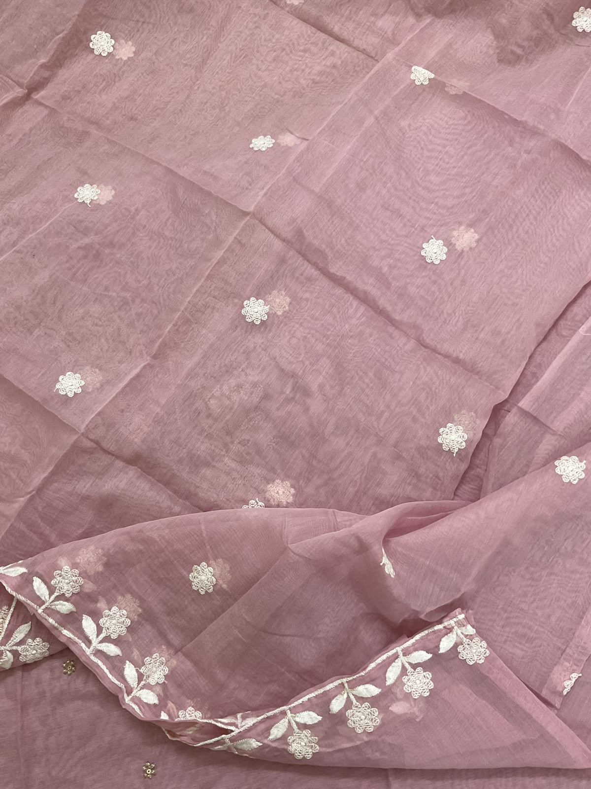 Soft Fine Chanderi Embroidered Suit - Lavender