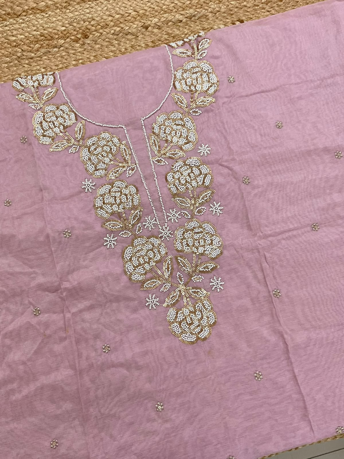 Soft Fine Chanderi Embroidered Suit - Lavender