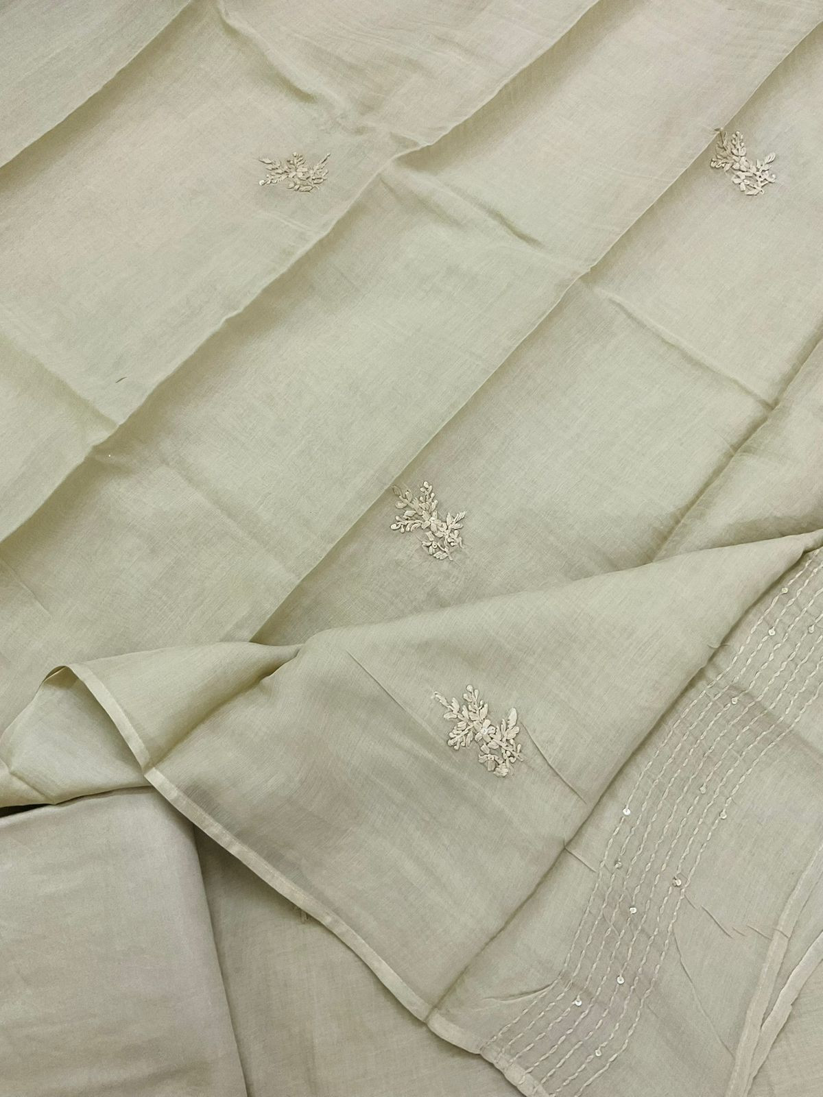 Soft Chanderi Embroidered Suit - Beige