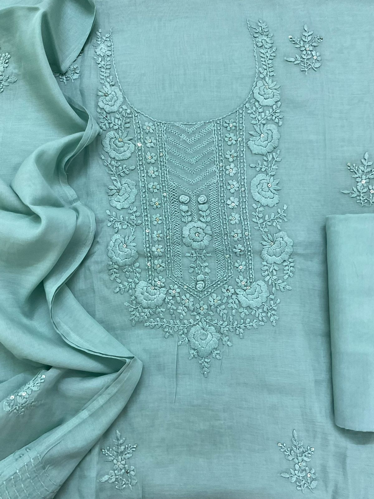 Soft Chanderi Embroidered Suit - Blue